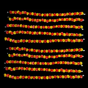 Set of 10 red and yellow artificial marigold flower garlands for festive home decoration