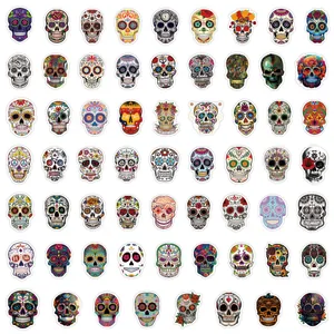 Collection of 60 colorful Mexican Day of the Dead sugar skull stickers for decoration
