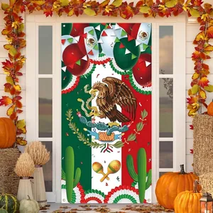 Festive Mexican Independence Day door banner featuring eagle crest and cacti motifs