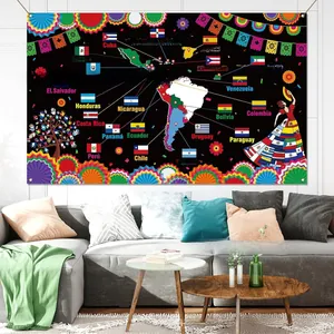 Achtergrondbanner voor Hispanic Heritage Month met kaart van Latijns-Amerika in woonkamer