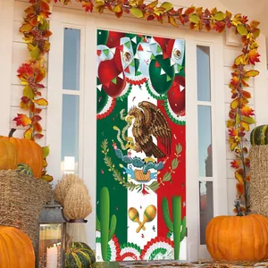 Detail view of Mexican Independence Day door banner with eagle and cactus motif