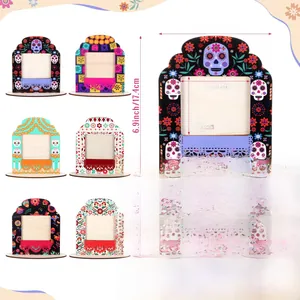Day of the Dead wooden photo frame set with dimensions for Mexican altar decor
