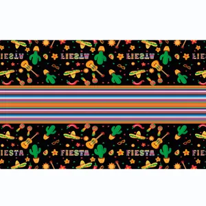 Nappe de fête mexicaine colorée en PVC avec motifs de cactus et de sombreros