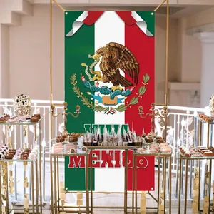 Detailed view of Mexico Independence Day porch banner displayed in a festive party environment