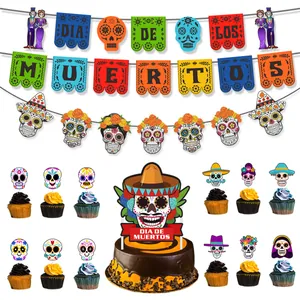 Comprehensive Mexican Dia de los Muertos party decor kit with sugar skull banners and toppers