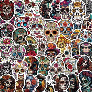 Pegatinas Mexicanas Día De Los Muertos Impermeable PVC Graffiti Calavera De Azúcar Para Guitarra Laptop Maleta DIY