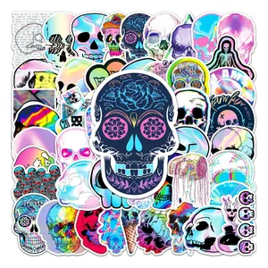 50 holografische Laser-Totenkopf-Aufkleber für DIY Trinkflaschen Laptops und Skateboards