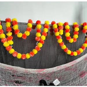 Artificial Marigold Flower Garland For Indian Wedding Decor Dia De Los Muertos Halloween Decoration Orange Yellow Plastic Floral Hanging Festive Party Ornaments