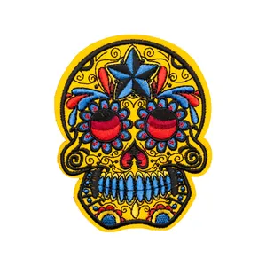Vibrant Day of the Dead sugar skull embroidery patch for personalized clothing decoration