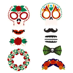 Accessoires photobooth mexicains Jour des Morts avec têtes de mort et roses
