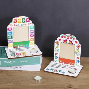 Mexican Day of the Dead wooden photo frames for altar decor with sugar skull patterns