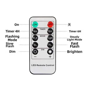 Detail showing 10-key LED remote control for candle lights with timer and dimming