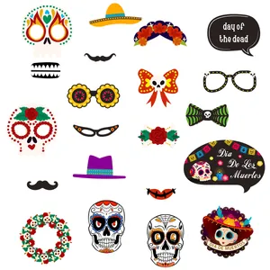 Accessoires photo mexicains Jour des Morts avec motifs de crâne et de fleurs pour fête