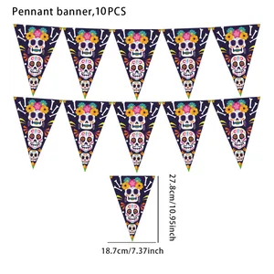 Day of the Dead pennant banner detail showing 10pcs with dimensions 27.8x18.7cm