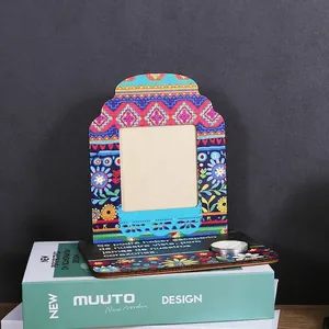 Mexican Day of the Dead wooden photo frame with candle holder altar decoration