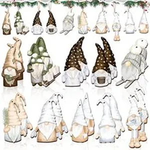 Collection of wooden Christmas gnome ornaments in various designs and colors
