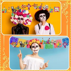 Festive Day of the Dead wooden hanging pendants for Halloween party decoration set