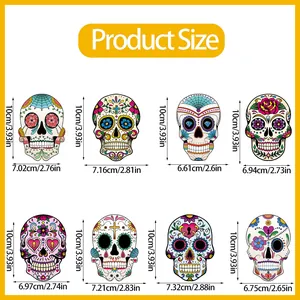 Dimensions detail of colorful Day of the Dead sugar skull party hanging decorations