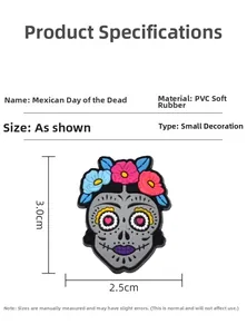 Mexican Day of the Dead sugar skull PVC soft glue patch for DIY crafts size 3.0x2.5cm