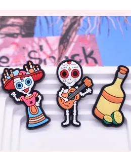 Detailed view of Mexican Day of the Dead PVC soft rubber charms for DIY phone case crafts