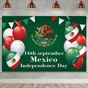 Bannière de Fond du Jour de l'Indépendance du Mexique Décorations de Fête Viva Mexico Fond de Drapeau en Polyester Banderoles pour Carnaval Maison Intérieur Extérieur