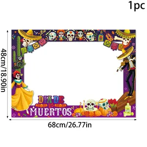 Large Day of the Dead handheld paper photo frame prop with 68cm x 48cm dimensions