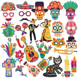 Day Of The Dead Photo Booth Props Sugar Skull Sombrero Paper Mexican Folklore Party Decoration Supplies Photography Accessories
