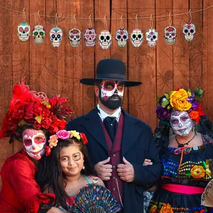 Vibrant Day of the Dead skull banner set for festive party scene decoration and atmosphere