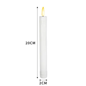 Detailed view of 20cm white LED flameless electronic candle with dimension markings