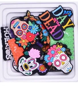 Colorful Day of the Dead PVC charms collection with sugar skulls and Minnie Mouse theme