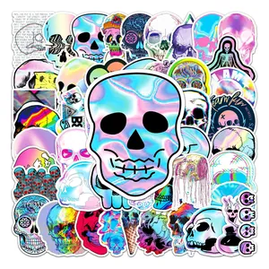Set mit 50 holografischen Totenkopf-Graffiti-Aufklebern für Skateboards und Flaschen