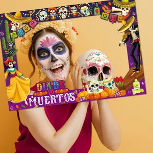 Festive Dia de los Muertos photo booth frame for Day of the Dead party photo props decorations
