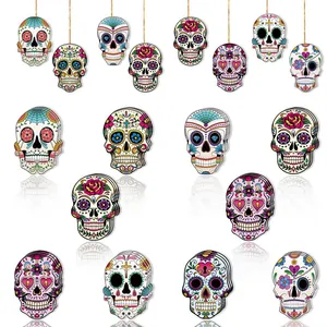Colorful Day of the Dead skull paper ornaments for festive party atmosphere decorations.