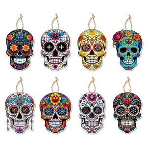 Décorations murales en bois tête de mort mexicaine pour la fête du Jour des Morts.