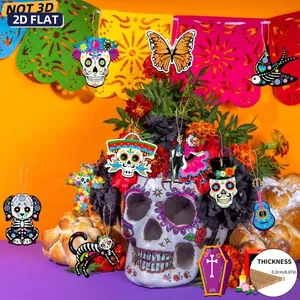 Décorations suspendues 2D Día de los Muertos en bois avec détail d'épaisseur 0,2 cm