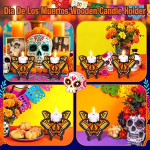 Holzerner Monarchfalter-Kerzenhalter für die Dia De Los Muertos Festival Tischdeko