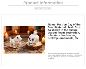 Detail view of Day of the Dead resin figurines for micro landscape decor.