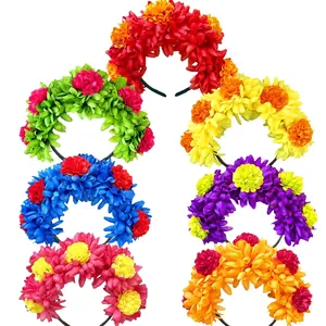 Colorful artificial marigold flower headbands for Day of the Dead festival costumes