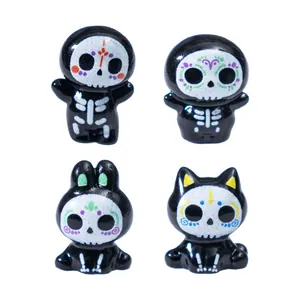 Set of 4 mini Day of the Dead skeleton figurines for DIY micro landscape ornaments.