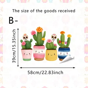 Detailed size dimensions for Day of the Dead cute cactus static window stickers 39x58cm