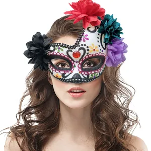 Mexican Day Of The Dead Mask Sugar Skull Floral Masquerade Mask For Halloween Carnival Party Women Fancy Dress Accessories