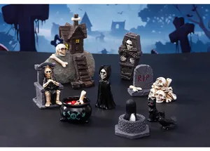 Detailed collection of miniature resin Halloween figurines including reapers and skulls
