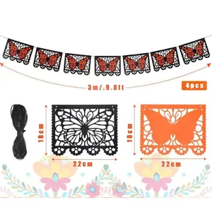 Mexican Day of the Dead butterfly hollow banner party decorations with size measurements