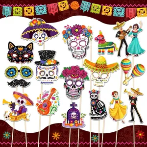 Set of 30 Mexican Day of the Dead photo booth props for festive party celebration and fun