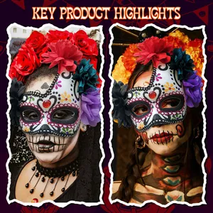 Exquisite Day of the Dead masquerade mask with vibrant flowers for Halloween cosplay