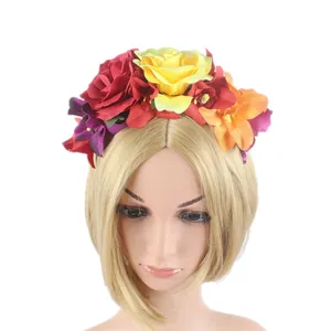 Levendige kunstbloemen hoofdband met meerkleurige rozen voor Halloween-cosplay