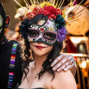Elegant floral sugar skull mask for Mexican Day of the Dead celebration and Halloween cosplay