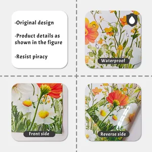 Detailed close-up view of floral static cling window sticker showing waterproof feature