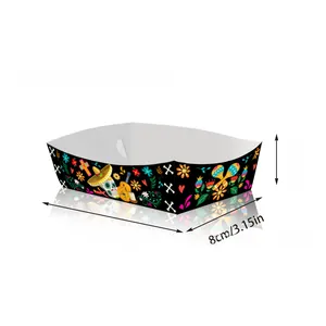 Detailed dimension of Mexican Day of the Dead sugar skull party snack paper tray.