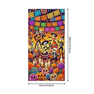 Mexican Day of the Dead banner with skull band design, size 180x90cm